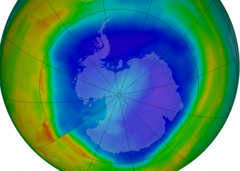Un'immagine che evidenzia l'assottigliamento dell'ozono in prossimità dei poli