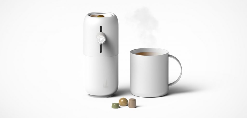 Le innovative capsule del designer Eason Chow con la speciale moka necessaria al loro utilizzo (foto: http://a.fastcompany.net/)