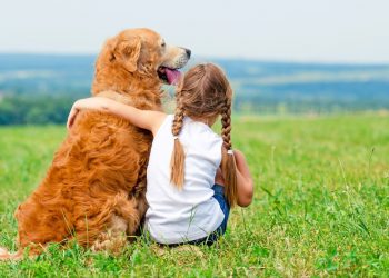 Golden retriver con bambina