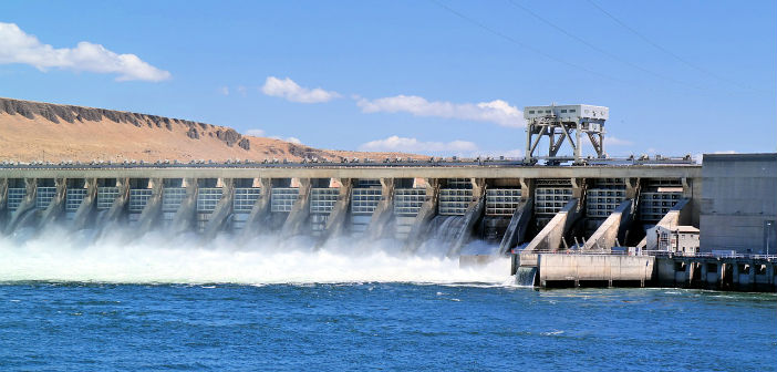 Una diga, sistema di produzione di energia idroelettrica