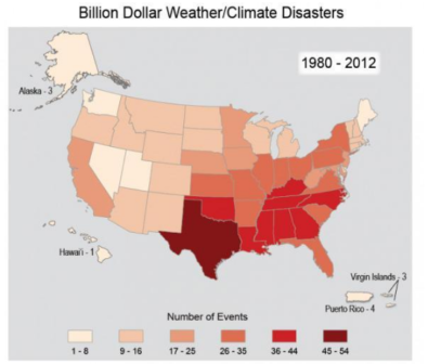 Cambiamenti climatici: disastri ambientali negli USA con oltre 1 miliardo $ di danni (fonte: EPA)