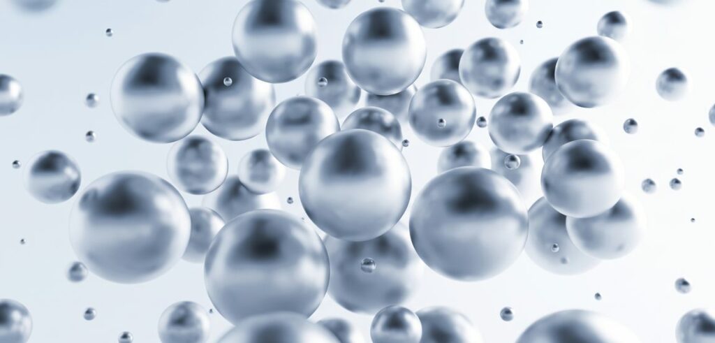 Nanoparticelle di argento colloidale, sfere metalliche argentate