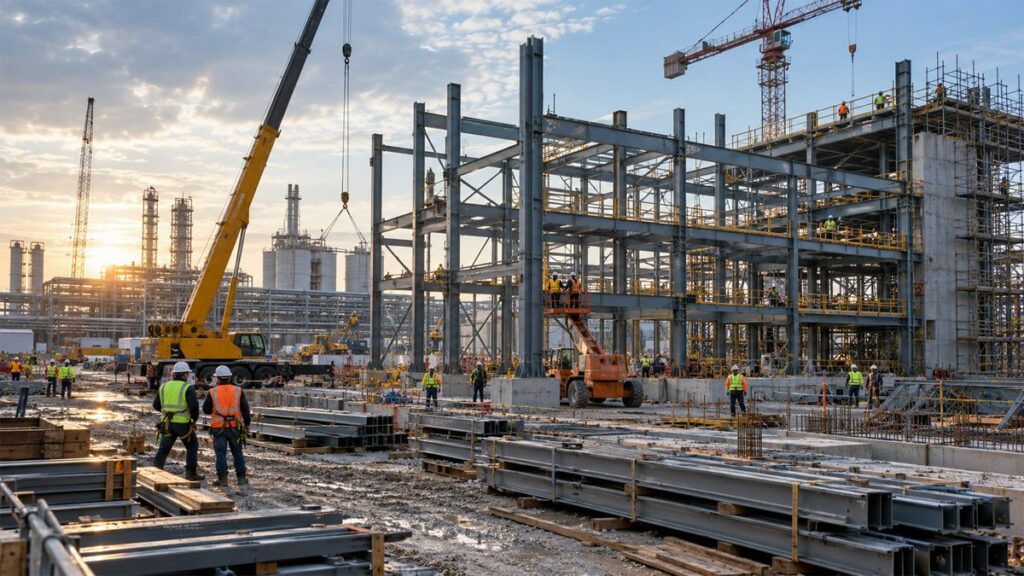 Cantiere di un edificio industriale e logistico in costruzione
