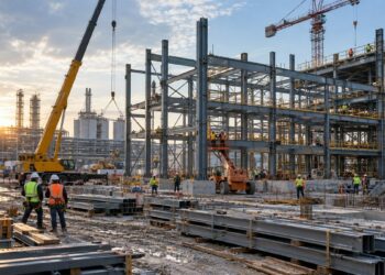 Cantiere di un edificio industriale e logistico in costruzione